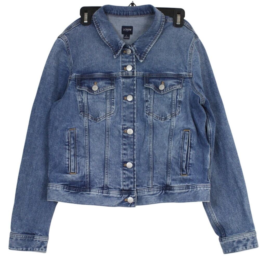 J.Crew Re-Imagined Denim Jean Jacket Womens L Blue Trucker Stretch